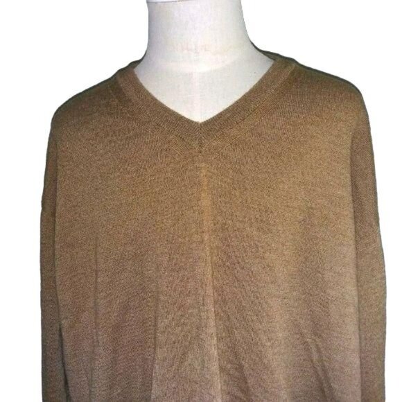 Toscano Mens 100% Merino Wool Brown V-Neck Long Sleeve Sweater Size 2XT - Picture 3 of 6